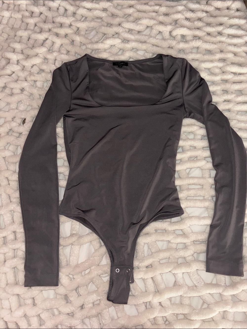 Dynamite Long Sleeve Square Neck Bodysuit - Taupe Gray